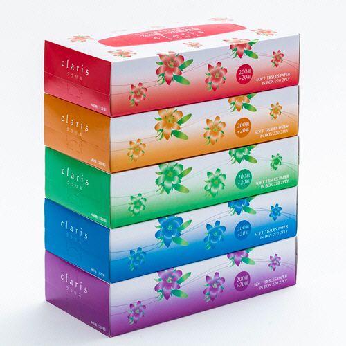 ティッシュペーパー claris 220組/箱 1セット(60箱:5箱×12パック) 取り寄せ商品