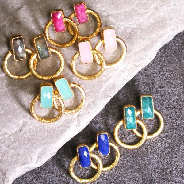 天然石 イヤリング レディース 22金 22K アンティーク ゴールド 天然石ピアス 大ぶり 大粒 ...