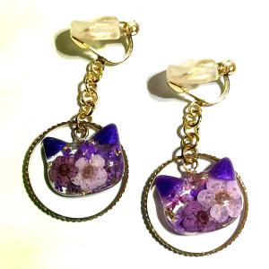 ねこちゃんヘアゴム 猫 ドライフラワー フラワー 髪飾り お花ネコ