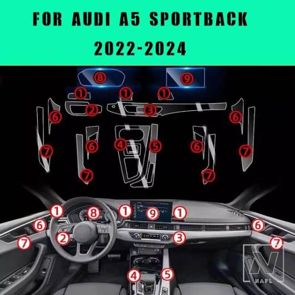 【並行輸入品】アウディ A5 スポーツバック 2022-2024 インテリアドアセンターコンソールメ...