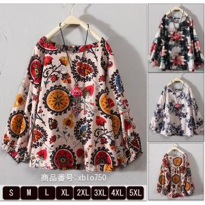 トップス ブラウス レディース チュニック バルーンスリーブ コットン 花柄 体型カバー ゆったり 大きいサイズ プルオーバー カジュアル 40代