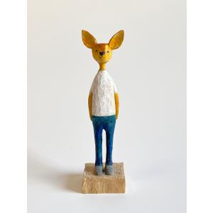 木と豆舎 木彫りの鹿ガール(デニムに白Tシャツ) ならしかの休日