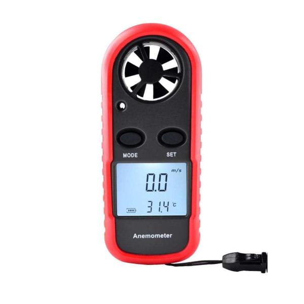 デジタル風速計・温度計（Anemometer）レッド【日本語説明書、テスト用リチウム電池付き】