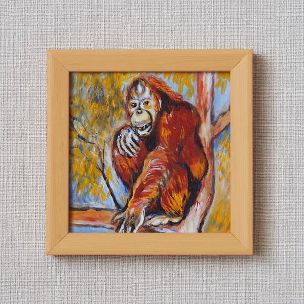 絵画 松下広実のピースアート オランウータンタロー５才 （額入り） アート 10cm×10cm 原価...