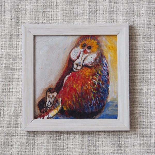 絵画 松下広実のピースアート マントヒヒ花子５才 （額入り） アート 10cm×10cm 原価 松下...