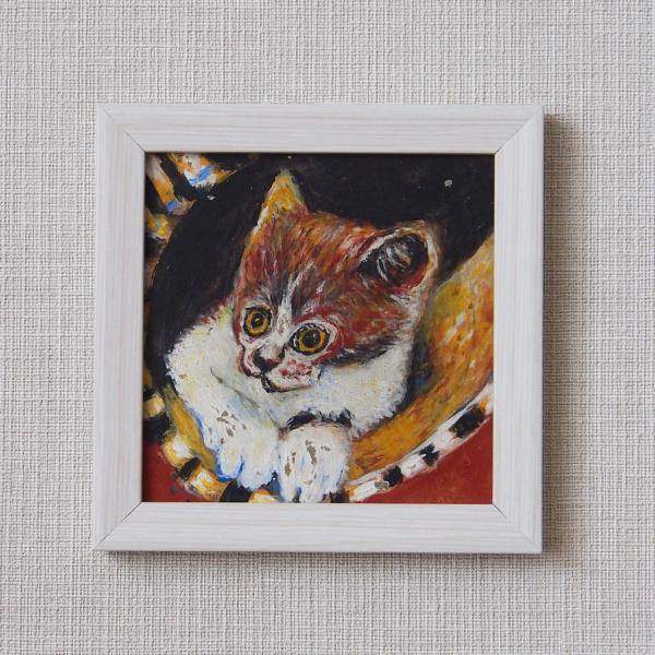 絵画 松下広実のピースアート ちびちゃん１才 （額入り） 猫 アート 10cm×10cm 原価 松下...