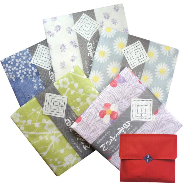 友禅染 白雪ふきん　白雪友禅ふきん　シック柄5枚セット ギフト用赤色小袋・ロゴシール付き( 椿・マー...