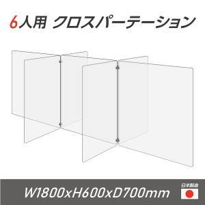 日本製 6人用 透明 クロスパーテーション[W350×H600mm×4枚 W600×H600mm×3枚]アクリル板 間仕切り アクリルパーテーション cr7-6035-60｜naritaka-store