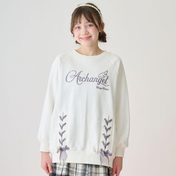 メゾピアノジュニア(mezzo piano junior)レースアップビジューロゴトレーナー