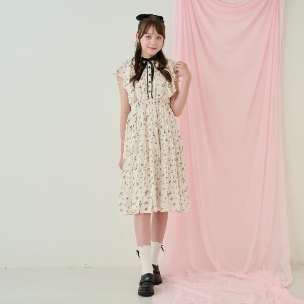 メゾピアノジュニア(mezzo piano junior)アソート生地プリーツワンピース♪