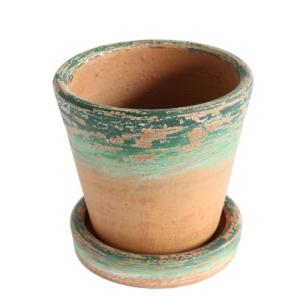 素焼きにアンティーク調加工 PIG-15 M SAIKA ポット&ソーサー