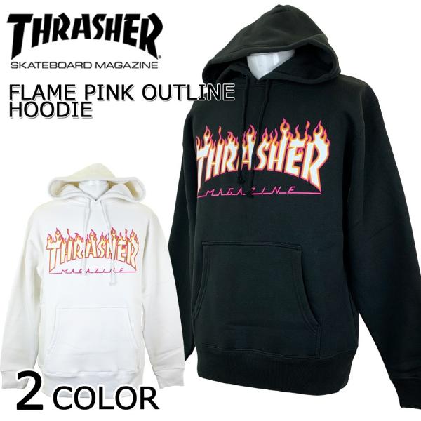 スラッシャー THRASHER 裏起毛パーカー FLAME PINK OUTLINE HOODIE ...