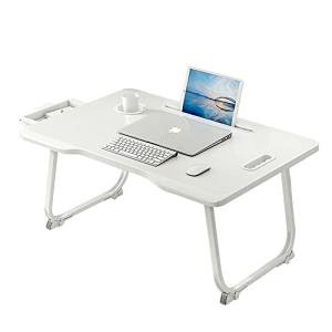 折りたたみテーブル ベッドテーブル サイドテーブル 引き出し付き 凹溝付き ブックスタンド コンパクト収納 省スペース 食事 勉強 ゲーム 在宅勤務 ホワイト