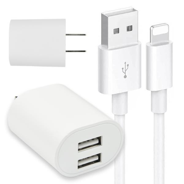 USB 電源 アダプタ iPhone ケーブル 2m 2口 充電器 セット AC 充電 コンセント ...