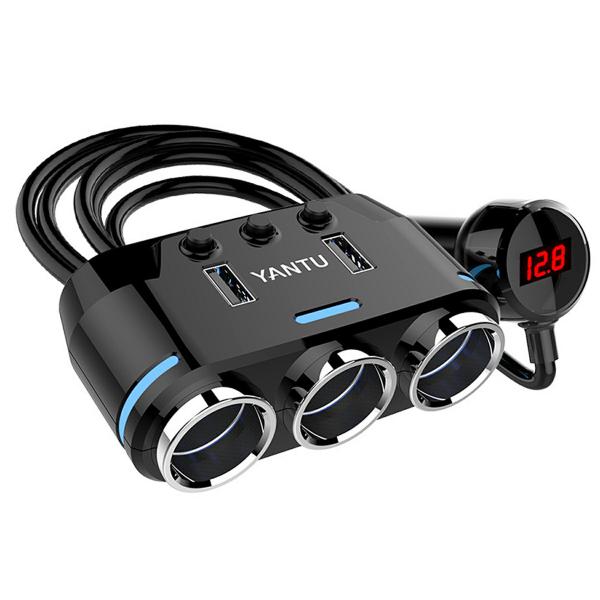 シガーソケット 分配器 3連 USB 2口 増設 ソケット カーチャージャー 電圧計 車載 スマホ ...