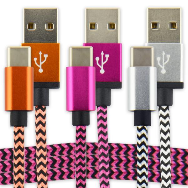 タイプC 充電 ケーブル ナイロン 3m 全3色 2A データ転送 充電器 コード USB Type...