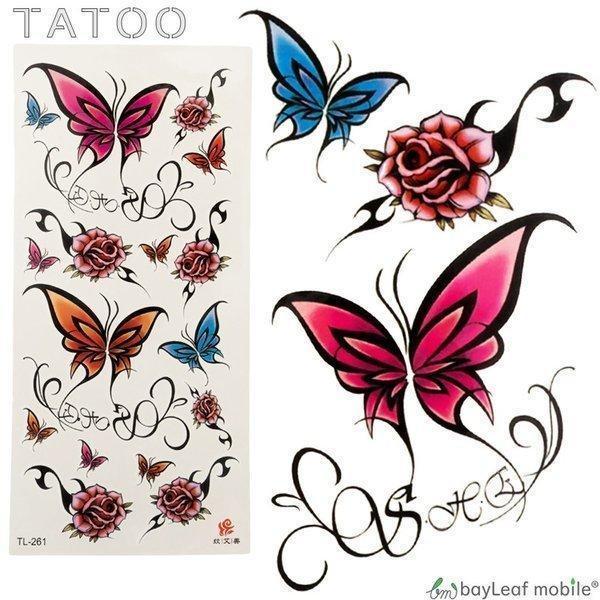 タトゥーシール タトゥー シール ペイント 3D 蝶 薔薇 防水 ボディシール TATOO 入れ墨 ...