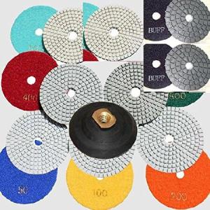 Diamond Polishing Pads 4" inch Wet/Dry Set of 11+1 Backer Pad Best Value Granite Concrete 2 Pieces Final Glaze Buff = 13+1 Pieces for granit