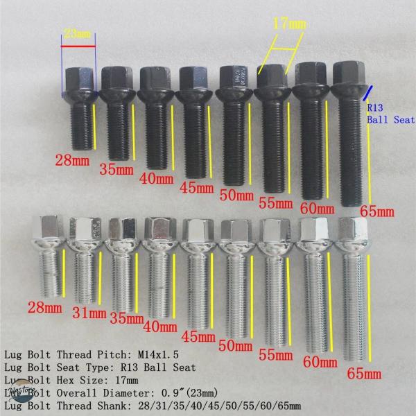 並行輸入品 R13 ホイール 4個 M14X1.5 ボールシート ラグボルト 28 31 35 40...