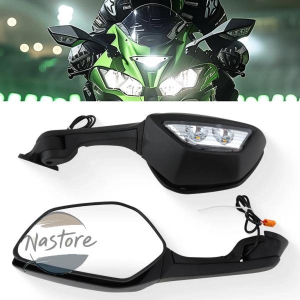 並行輸入品 zx10r ミラー カワサキ ニンジャ バック サイドアジャスタブル 回転ランプ ライト...