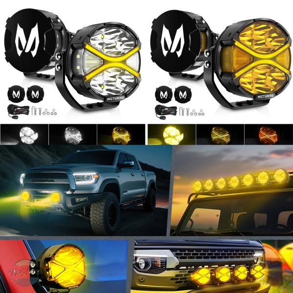 並行輸入品 MICTUNING 2個 4インチ LED ラウンドライトポッド IP68 防水 フラッ...