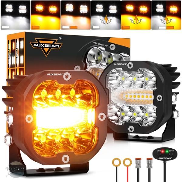 並行輸入品 AUXBEAM 3インチ 96W スクエア LED ワークライト アンバー ホワイト 6...
