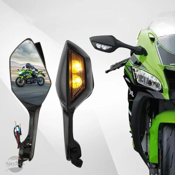 並行輸入品 カワサキ バイク ミラー 調整可能サイドバック +LEDウィンカー ニンジャ ZX カス...