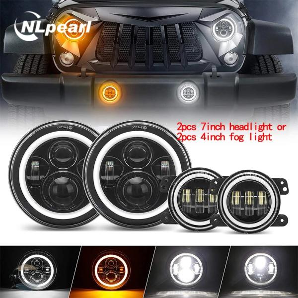 並行輸入品 jeep ヘッドライト nlpearl 7インチ led halo drl ウィンカー ...
