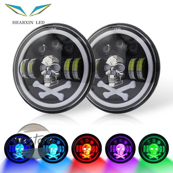 並行輸入品 c10 シボレー ヘッドライト 7インチ スカル rgb led ハロー エンジェル ア...