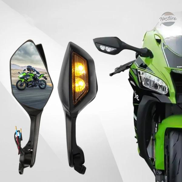 並行輸入品 オートバイ用調整可能サイドミラー + LED ウィンカー KAWASAKI Ninja ...