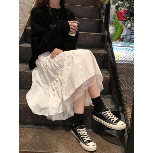 並行輸入品 ロングチュールミディスカート レディース 秋 伸縮性 ハイウエスト カスタムパーツ 部品...