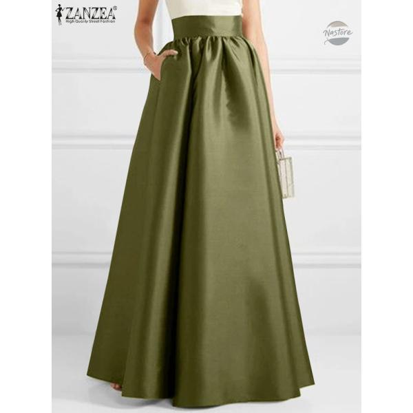 並行輸入品 zanzea レディース 秋 サテン スカート 作 aライン フロア丈 無地 カスタムパ...