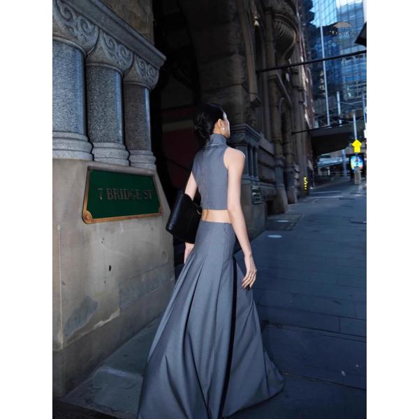 並行輸入品 lautaro スプリング秋グレー ゆったり フロア丈 プリーツスカート レディース カ...