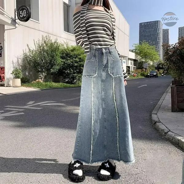 並行輸入品 プラスサイズ ヴィンテージ ハイウエスト スリミング デニムスカート カスタムパーツ 部...