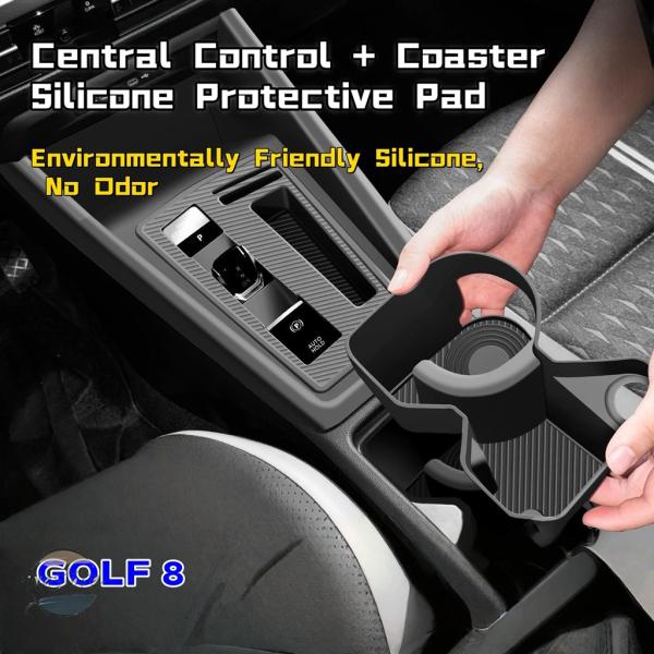 カバー カスタム VWゴルフMK8 ソフトシリコンフルラップカップホルダー - センターコンソールプ...