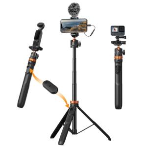 スマホ三脚K&F CONCEPT 自撮り棒 7段伸縮 159cm コールドシュー付き 卓上スタンド 360度回転 自由雲台 1/4ネジ穴 持ち運