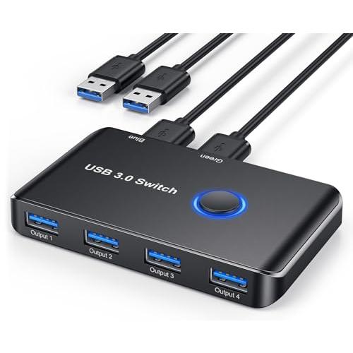 切替器 ABLEWE USB切替器 5Gbps高速転送 PC2台用 4USBポート プリンタ マウス...