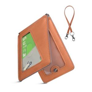 [LuoLuo] 定期入れ メンズ パスケース 5枚収納 本革Dカン 薄型 バタフライ ICカード2枚使用 ストラップ付き 通勤 通学 (ブラウ