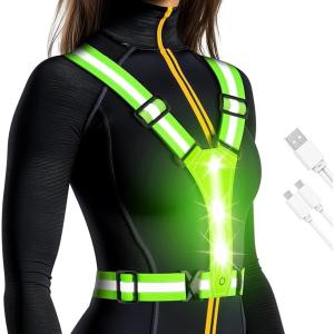 [AYGZYGY] LED反射ベスト 安全ベスト蛍光 反射バンド Type-C充電式 蛍光 安全チョッキ 高弾力ベルト 軽量 - グリーン