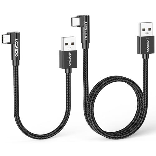aceyoon USB C ケーブル 0.2+0.5m 短い 2本セット L字 タイプC ケーブル ...