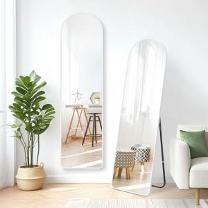 全身鏡 姿見鏡 スタンドミラー 壁掛け鏡 アーチ型 薄型アルミ合金フレーム 36*146cm 折りたたみ 自立 軽量 省スペース 安全設計 飛散