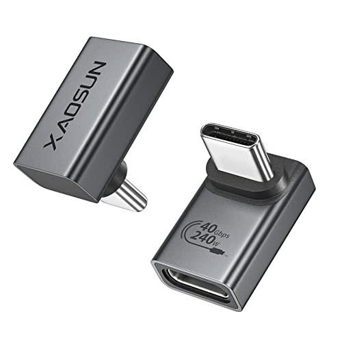 XAOSUN USB C 上下 L字 変換アダプタ 2個セット 240W充電 オス メス USB4 ...