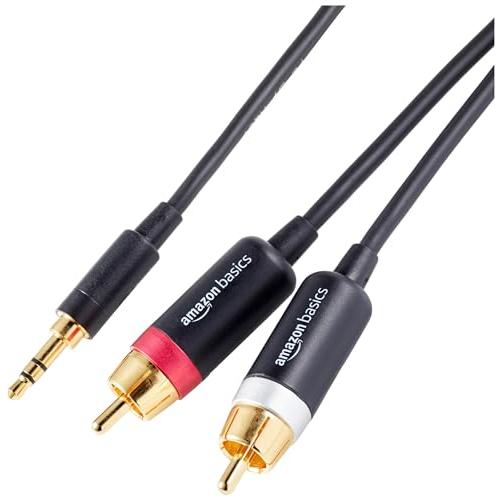 ベーシック RCAアダプターオーディオケーブル アンプ用 (3.5Aux - 2 RCA) 金メッキ...