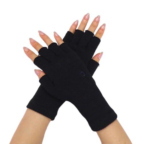 [841(ヤヨイ)] ハンドウォーマー 指なし手袋 スマホ手袋 綿 日本製 ブラック L