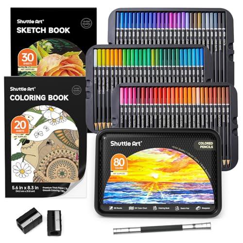 Shuttle Art 色鉛筆 80色セット 油性色鉛筆 大人の塗り絵 スケッチブック 鉛筆削り イ...