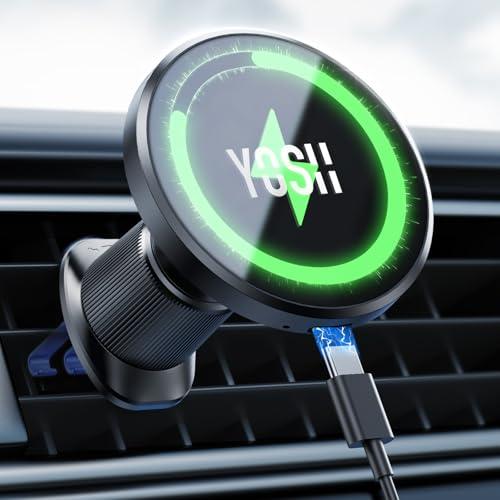 新登場！ダブルメタルフックYOSH スマホホルダー 車 ワイヤレス充電 15W 急速充電 magsa...