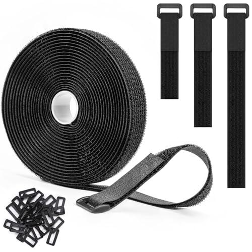 Trilancer 5m x 2.5cm 再利用なケーブル結束バンド、調整できる面ファスナーバンド+...