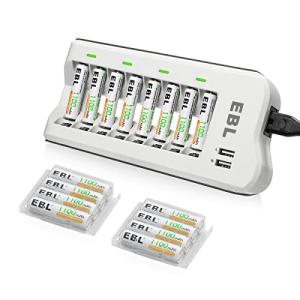 EBL単4電池 充電式 充電器セット 充電池 単4*16本パック(1100mAh) +充電器(独立電池) USBでスマートフォン、タブレットの充