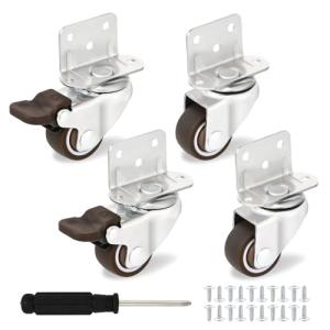 吉祥の家 L型キャスター 4個セット 1.25インチ(32mm) 静音 後付け 家具用 TPEホイール 耐荷重64kg ブレーキ付き2個 DIY