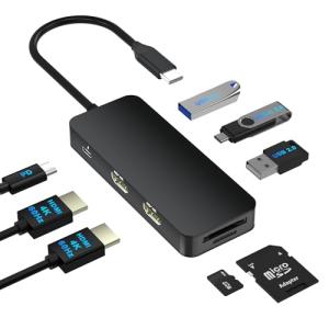 ドッキングステーション HDMI 2つ 8-IN-1 USB C ハブ 4K・60Hz対応 デュアル HDMI 拡張 USB-A/USB-C高速